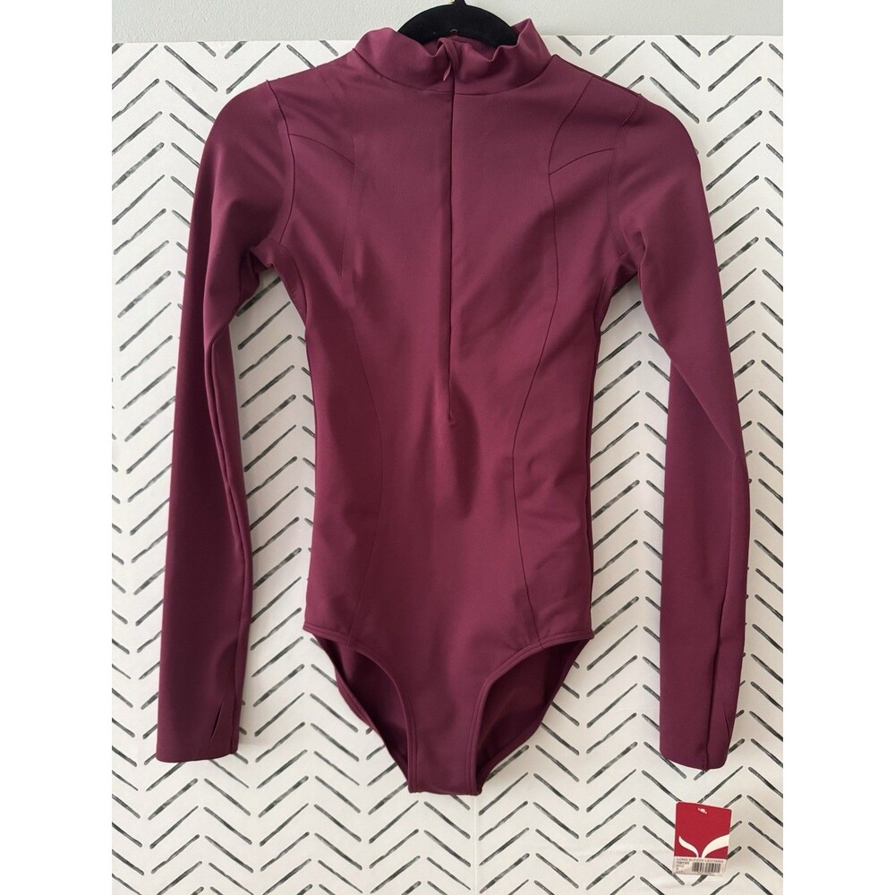 Capezio Long Sleeve Mock Neck Bodysuit in Wine